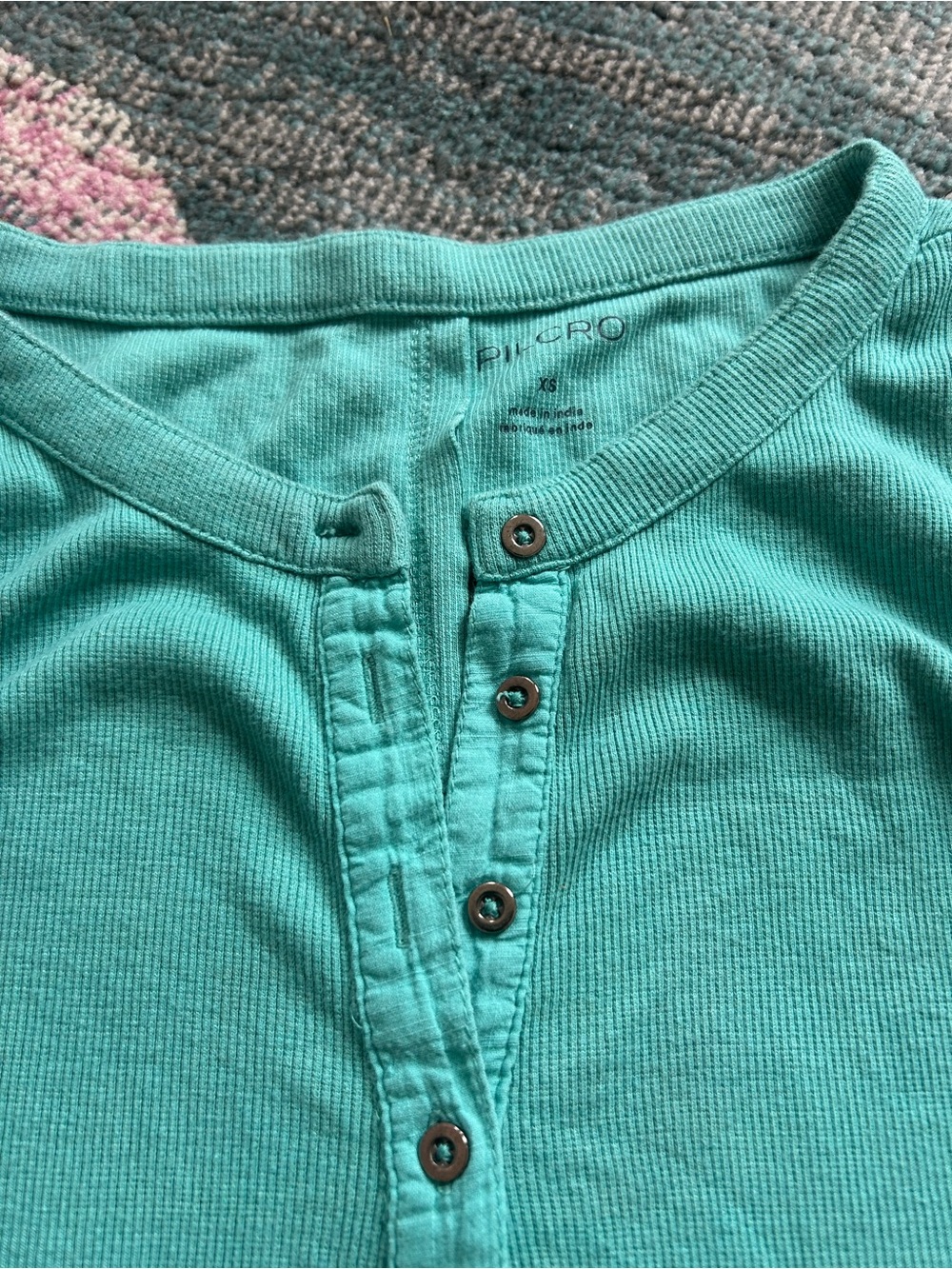Pilcro Sleeveless Henley Ribbed Tank Top in Teal - Picture 4 of 6
